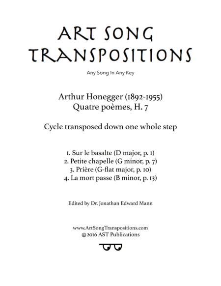 Quatre Pomes H 7 Transposed Down One Whole Step Sheet Music