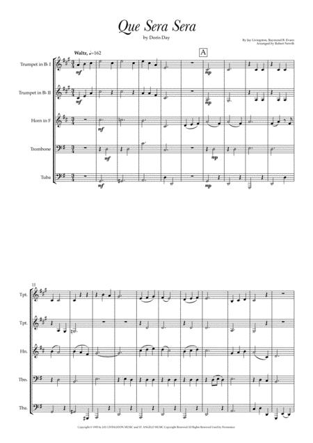 Que Sera Sera For Brass Quintet Sheet Music