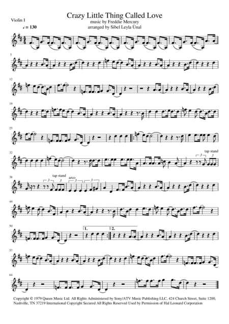 Queen Crazy Little Thing Called Love For String Quartet Sheet Music