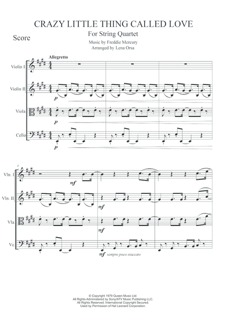 Queen Crazy Little Thing Called Love Quartet Sheet Music