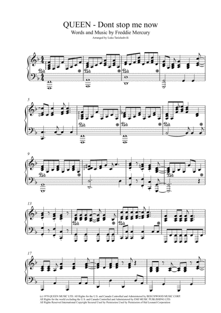 Queen Dont Stop Me Now Piano Sheet Music