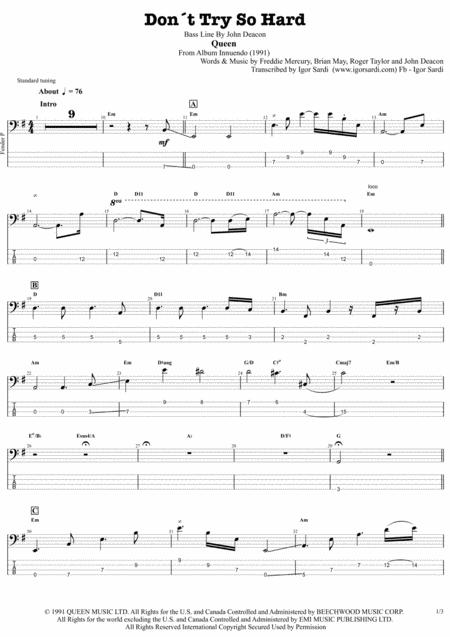 Free Sheet Music Queen Dont Try So Hard Complete And Accurate Bass Transcription Whit Tab