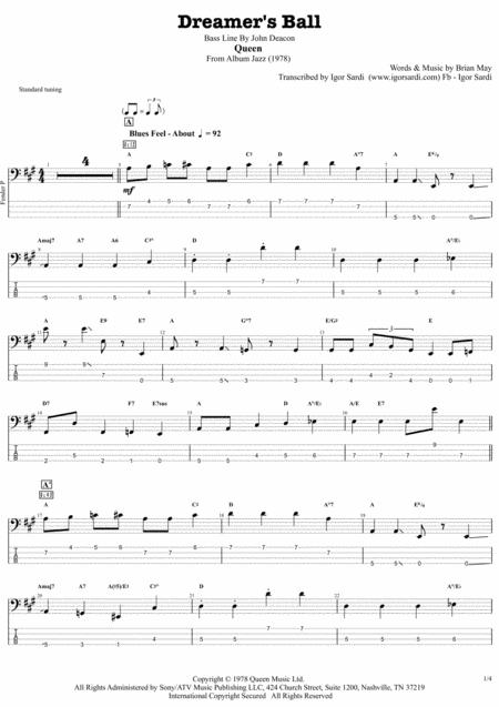 Free Sheet Music Queen Dreamers Ball Complete And Accurate Bass Transcription Whit Tab