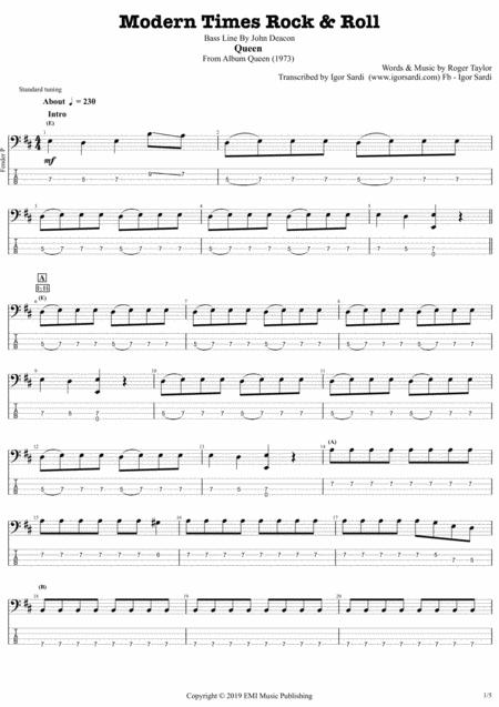 Queen John Deacon Modern Times Rock N Roll Complete And Accurate Bass Transcription Whit Tab Sheet Music