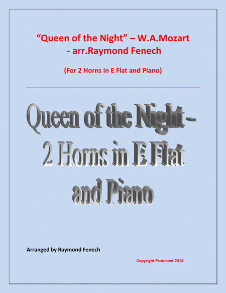 Free Sheet Music Queen Of The Night From The Magic Flute 2 Horns In E Flat And Piano