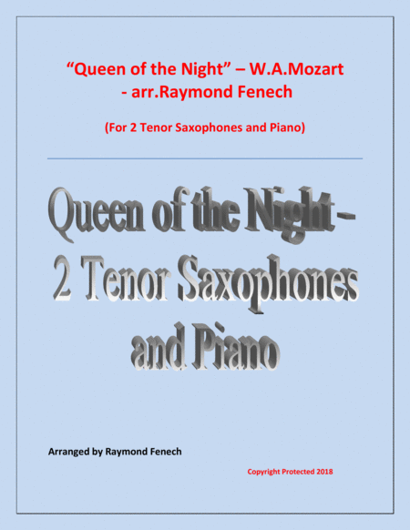 Queen Of The Night From The Magic Flute 2 Tenor Saxes And Piano Sheet Music