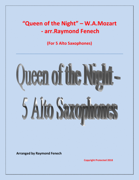 Queen Of The Night From The Magic Flute 5 Alto Saxophones Quintet Sheet Music