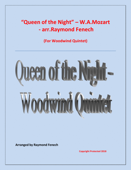 Free Sheet Music Queen Of The Night From The Magic Flute Woodwind Quintet Flute Oboe B Flat Clarinet Horn In F And Bassoon