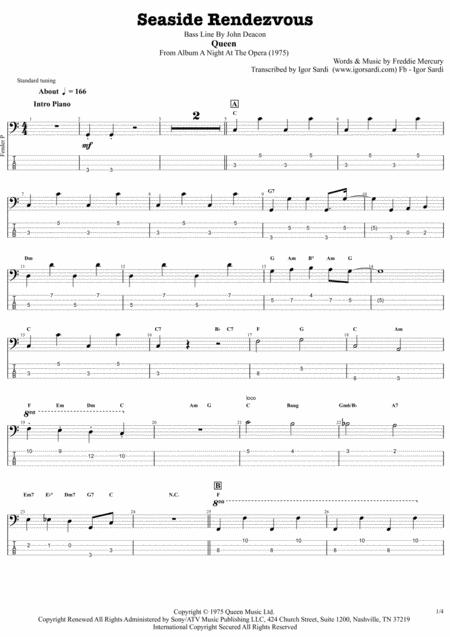 Free Sheet Music Queen Seaside Rendezvous Accurate Bass Transcription Whit Tab