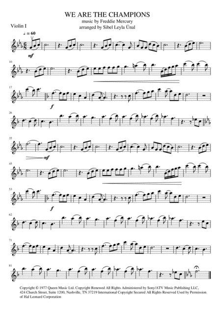 Queen We Are The Champions For String Quartet Sheet Music