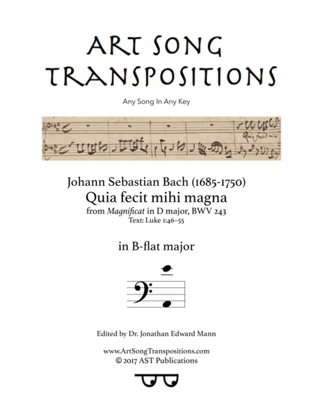 Quia Fecit Mihi Magna Bwv 243 B Flat Major Sheet Music