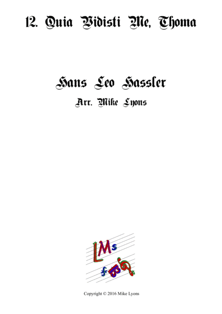 Quia Vidisti Me Thoma Cantiones Sacrae Brass Quartet Sheet Music