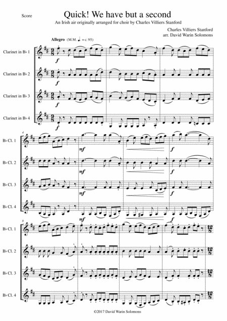 Free Sheet Music Quick We Have But A Second For Clarinet Quartet