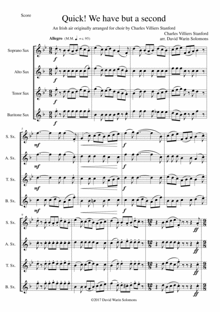Free Sheet Music Quick We Have But A Second For Saxophone Quartet