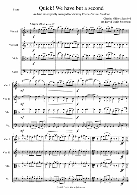 Free Sheet Music Quick We Have But A Second For String Quartet