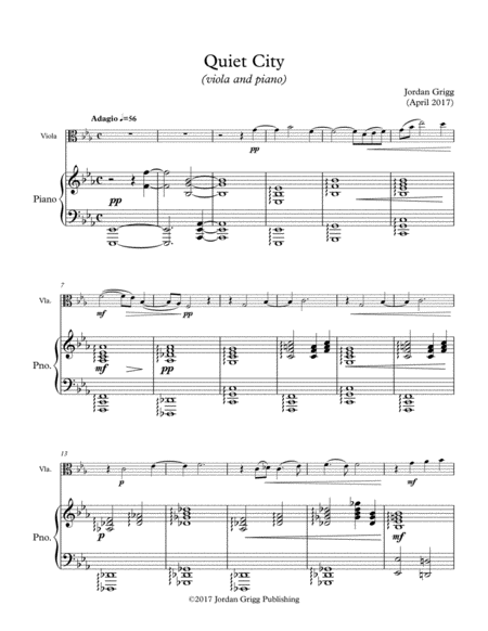 Free Sheet Music Quiet City Viola And Piano