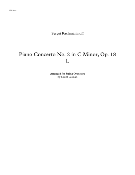 Free Sheet Music Rachmaninoff Piano Concert No 2 I Moderato Arranged For Solo Piano And String Orchestra
