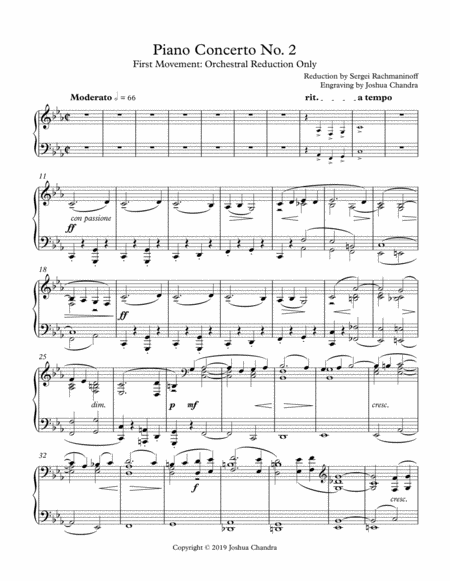 Rachmaninoff Piano Concerto No 2 In C Minor Movement 1 Accompaniment Orchestral Reduction Only Sheet Music