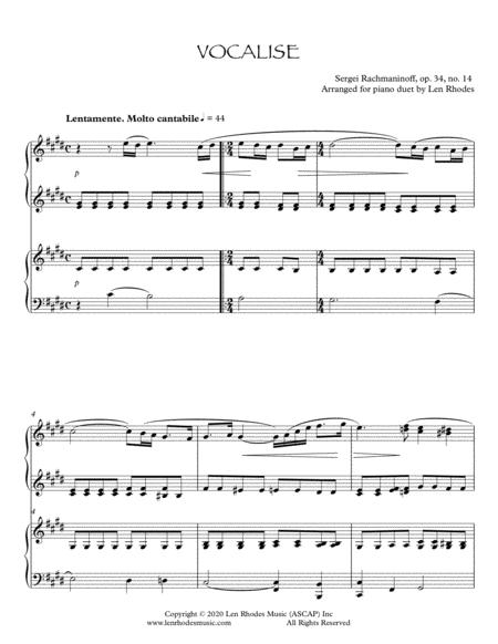 Free Sheet Music Rachmaninoff Vocalise For Piano Duet