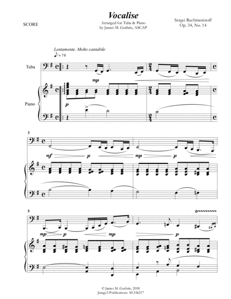 Free Sheet Music Rachmaninoff Vocalise For Tuba Piano