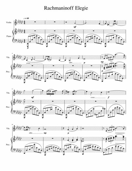 Rachmanninoff Elegie For Violin And Piano Op 3 Sheet Music