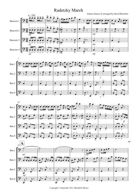 Free Sheet Music Radetzky March For Bassoon Quartet