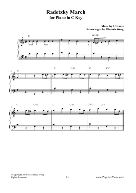 Free Sheet Music Radetzky March For Piano In C Key