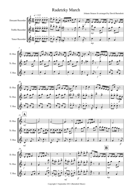 Free Sheet Music Radetzky March For Recorder Trio