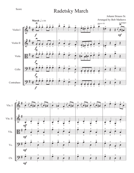 Radetzky March For String Orchestra Sheet Music