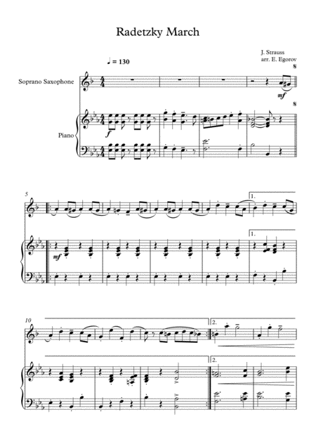 Radetzky March Johann Strauss Sr For Soprano Saxophone Piano Sheet Music