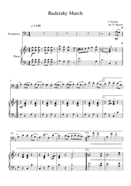 Radetzky March Johann Strauss Sr For Trombone Piano Sheet Music