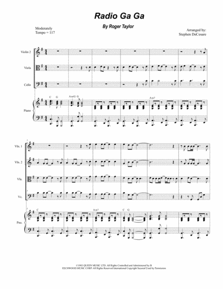 Radio Ga Ga For String Quartet And Piano Sheet Music