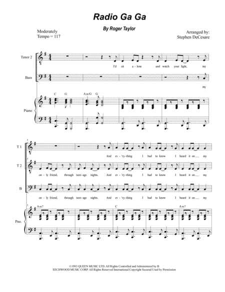 Free Sheet Music Radio Ga Ga For Ttb