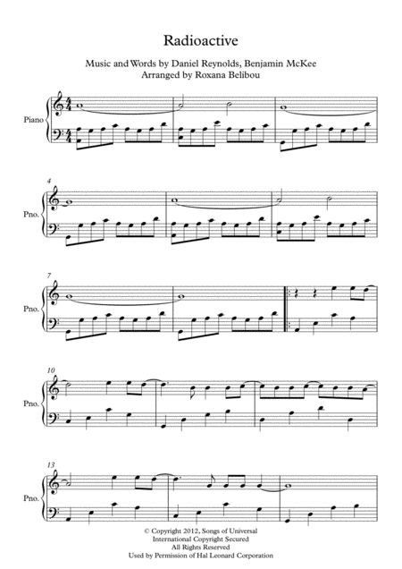 Radioactive A Minor By Imagine Dragons Piano Sheet Music