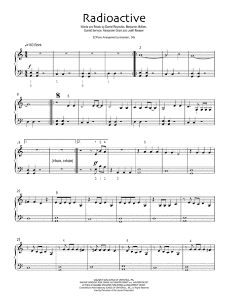 Radioactive Easy Piano Version Imagine Dragons Sheet Music