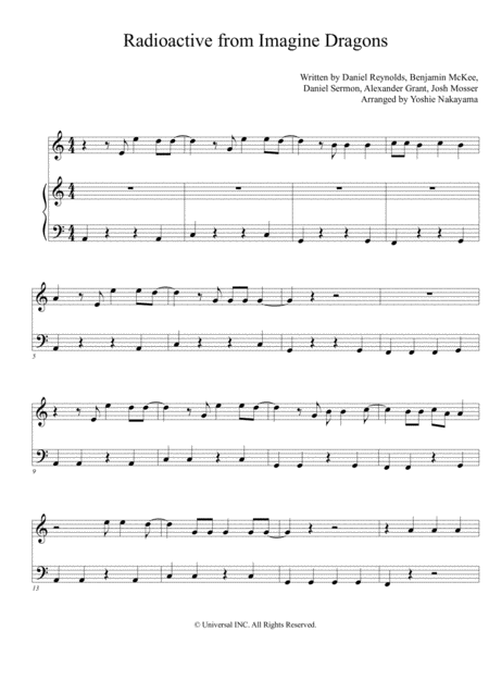 Radioactive For Piano Duet Sheet Music