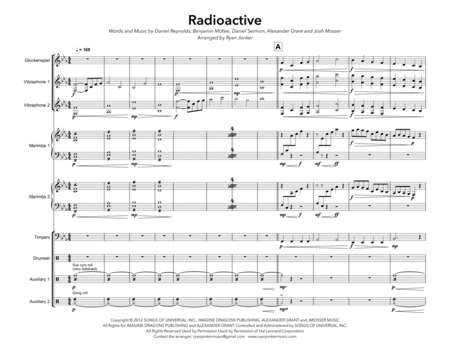 Radioactive Imagine Dragons For Percussion Ensemble Sheet Music