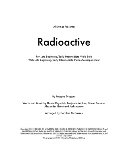 Free Sheet Music Radioactive Viola Solo Piano Accompaniment