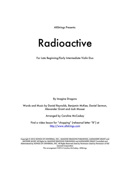 Free Sheet Music Radioactive Violin Duet