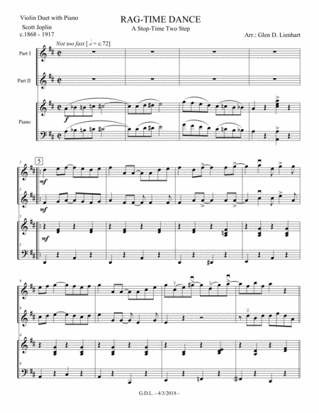 Rag Time Dance String Duet Sheet Music