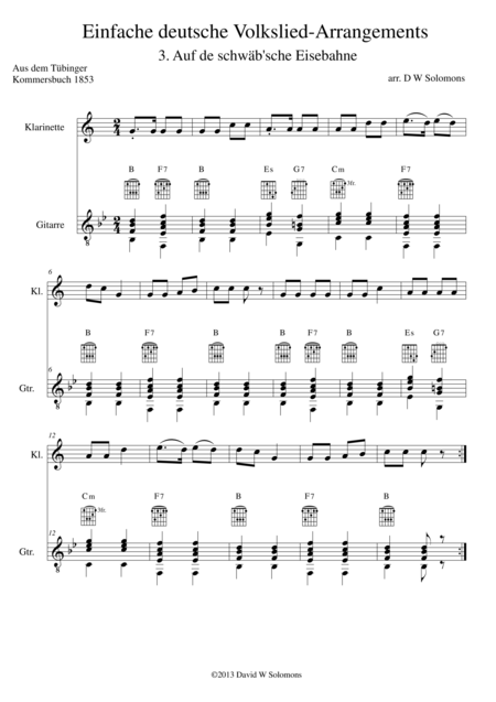 Free Sheet Music Railway Song Auf De Schwb Sche Eisebahne For Clarinet And Guitar