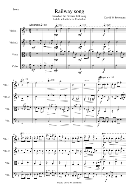 Free Sheet Music Railway Song Auf De Schwb Sche Eisebahne For String Quartet