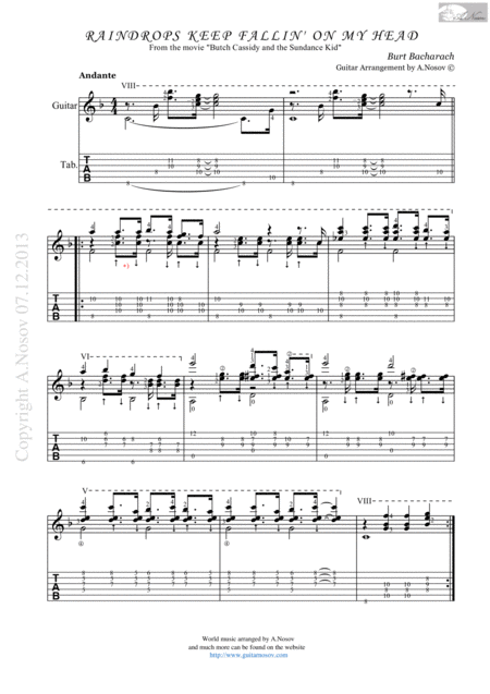 Raindrops Keep Fallin On My Head Sheet Music For Guitar Sheet Music