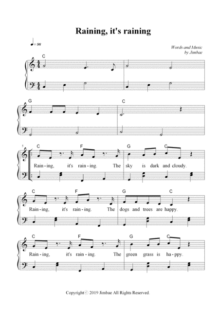 Free Sheet Music Raining Its Raining Nursery Rhymes For Easy Piano