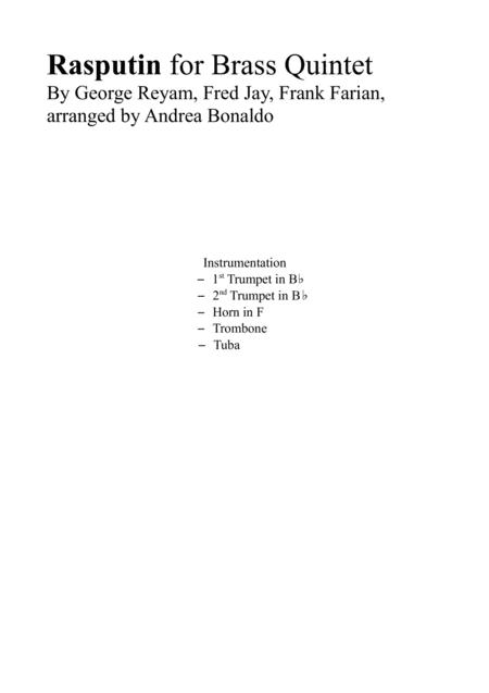 Free Sheet Music Rasputin For Brass Quintet