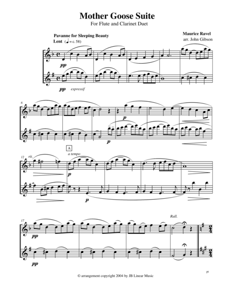 Ravel Mother Goose Suite Selections For Flute And Clarinet Duet Sheet Music