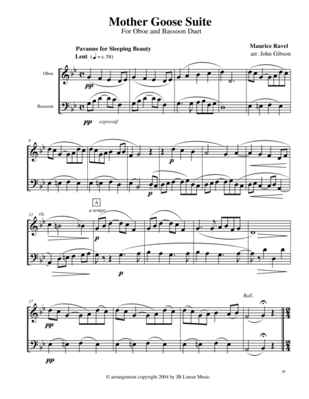 Free Sheet Music Ravel Mother Goose Suite Selections For Oboe And Bassoon Duet