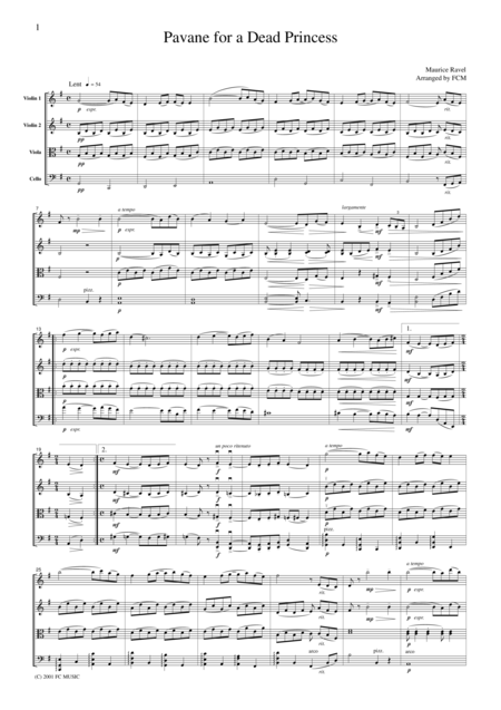 Free Sheet Music Ravel Pavane For A Dead Princess For String Quartet Cr301