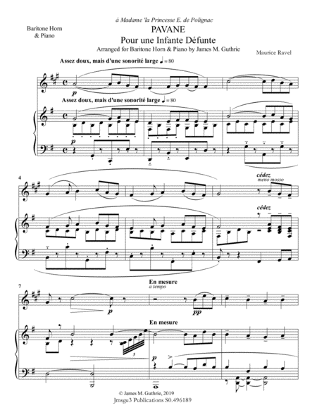 Free Sheet Music Ravel Pavane For Baritone Horn Piano