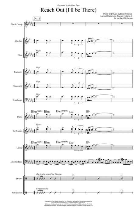 Reach Out And I Will Be There Vocal And Small Band 3 5 Horns Key Of Db Sheet Music